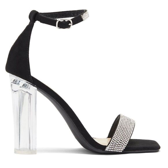 NIB WILD DIVA Women's LOUNGE Embellished Ankle Clear Strap Sandal Heels